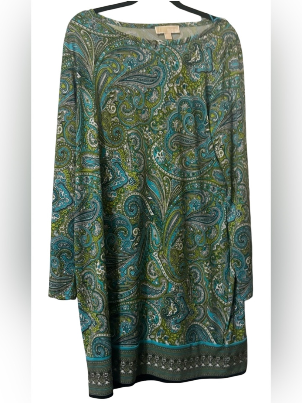 Michael Kors Paisley Print Blouse Women’s Large Blue Green Long Sleeve Top